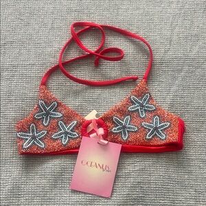 NWT  Oceanus Red Beaded Bikini Top